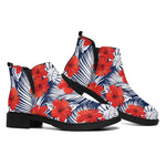 Red Hibiscus Tropical Pattern Print Flat Ankle Boots