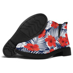 Red Hibiscus Tropical Pattern Print Flat Ankle Boots