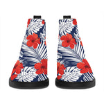 Red Hibiscus Tropical Pattern Print Flat Ankle Boots