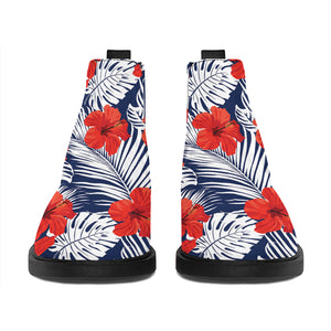 Red Hibiscus Tropical Pattern Print Flat Ankle Boots