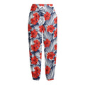 Red Hibiscus Tropical Pattern Print Fleece Lined Knit Pants