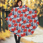 Red Hibiscus Tropical Pattern Print Foldable Umbrella