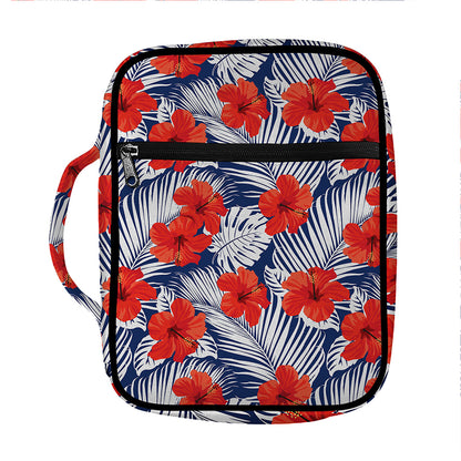 Red Hibiscus Tropical Pattern Print Front Pocket Bible Bag