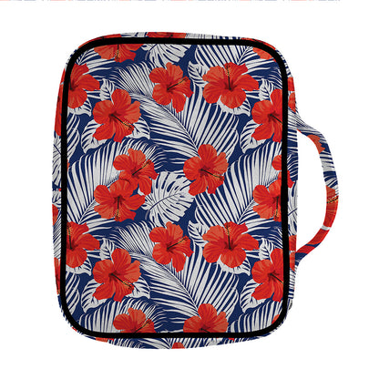 Red Hibiscus Tropical Pattern Print Front Pocket Bible Bag