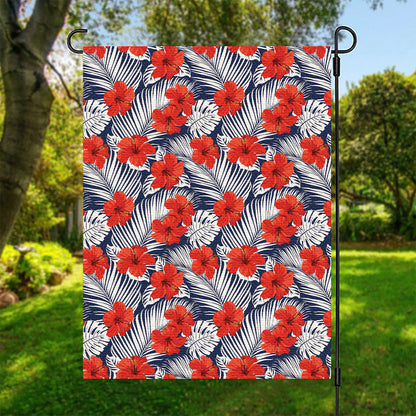 Red Hibiscus Tropical Pattern Print Garden Flag