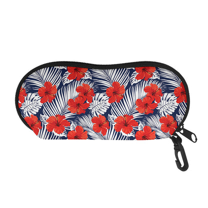 Red Hibiscus Tropical Pattern Print Glasses Case