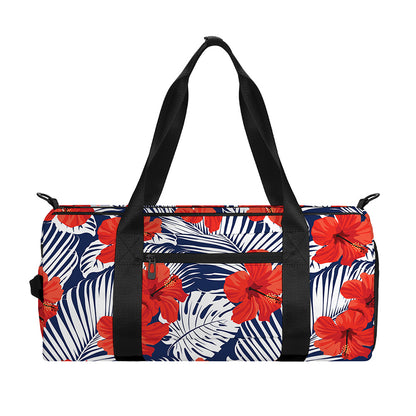 Red Hibiscus Tropical Pattern Print Gym Bag
