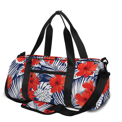 Red Hibiscus Tropical Pattern Print Gym Bag