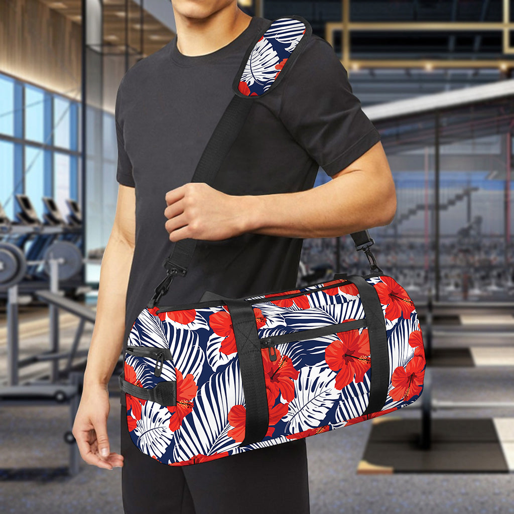 Red Hibiscus Tropical Pattern Print Gym Bag
