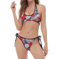 Red Hibiscus Tropical Pattern Print Halter Scoop Tie Side Bikini