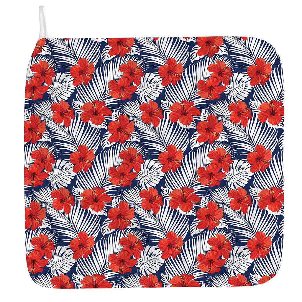 Red Hibiscus Tropical Pattern Print Hand Towel