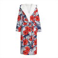 Red Hibiscus Tropical Pattern Print Hooded Bathrobe