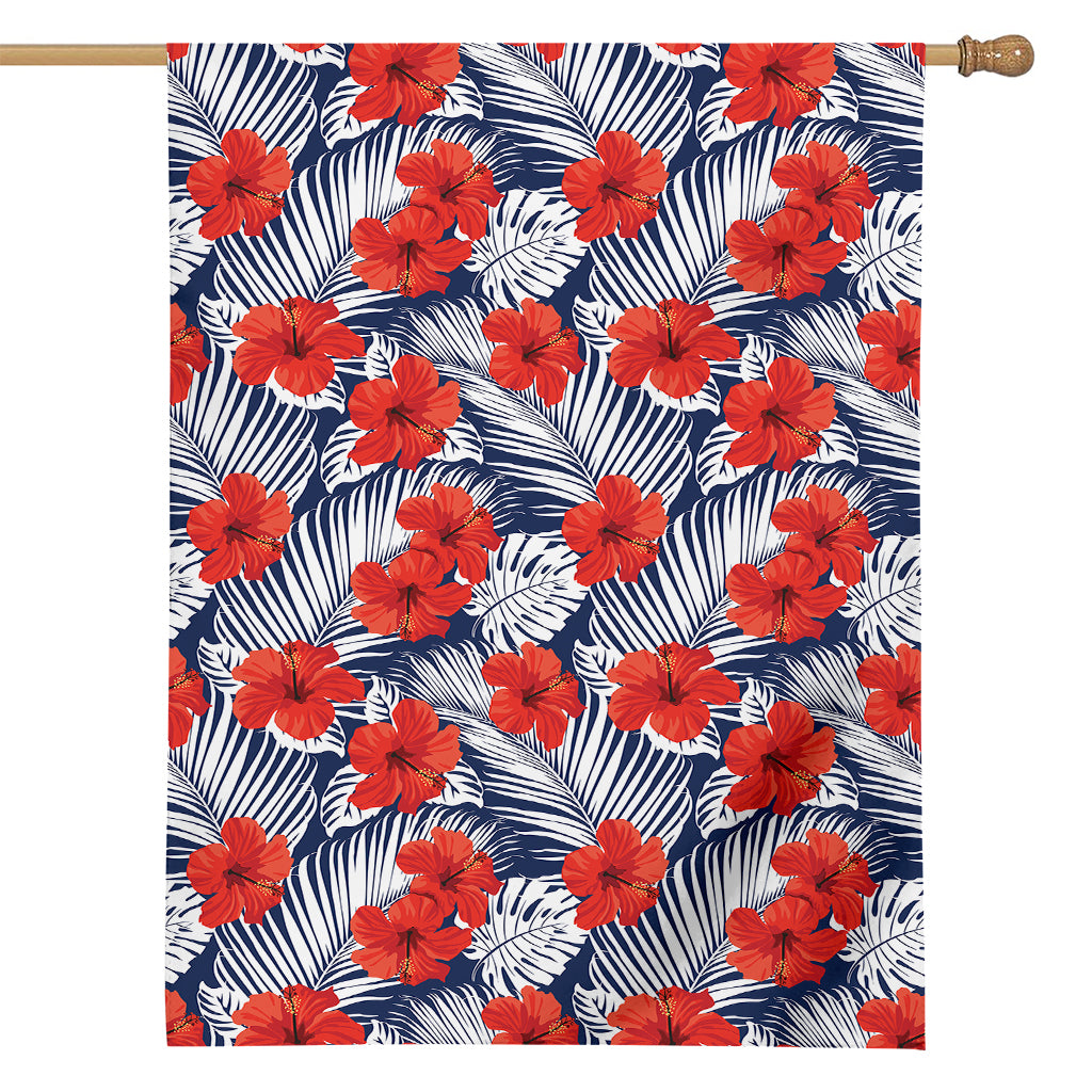 Red Hibiscus Tropical Pattern Print House Flag