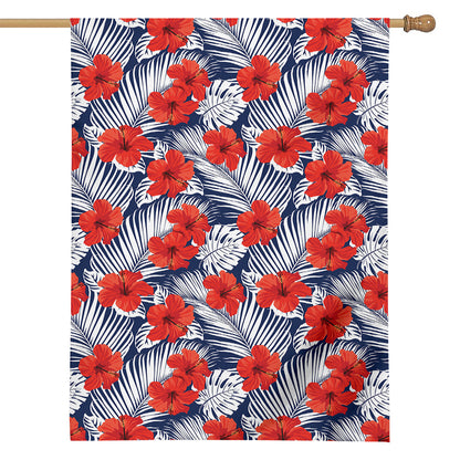 Red Hibiscus Tropical Pattern Print House Flag