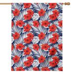 Red Hibiscus Tropical Pattern Print House Flag
