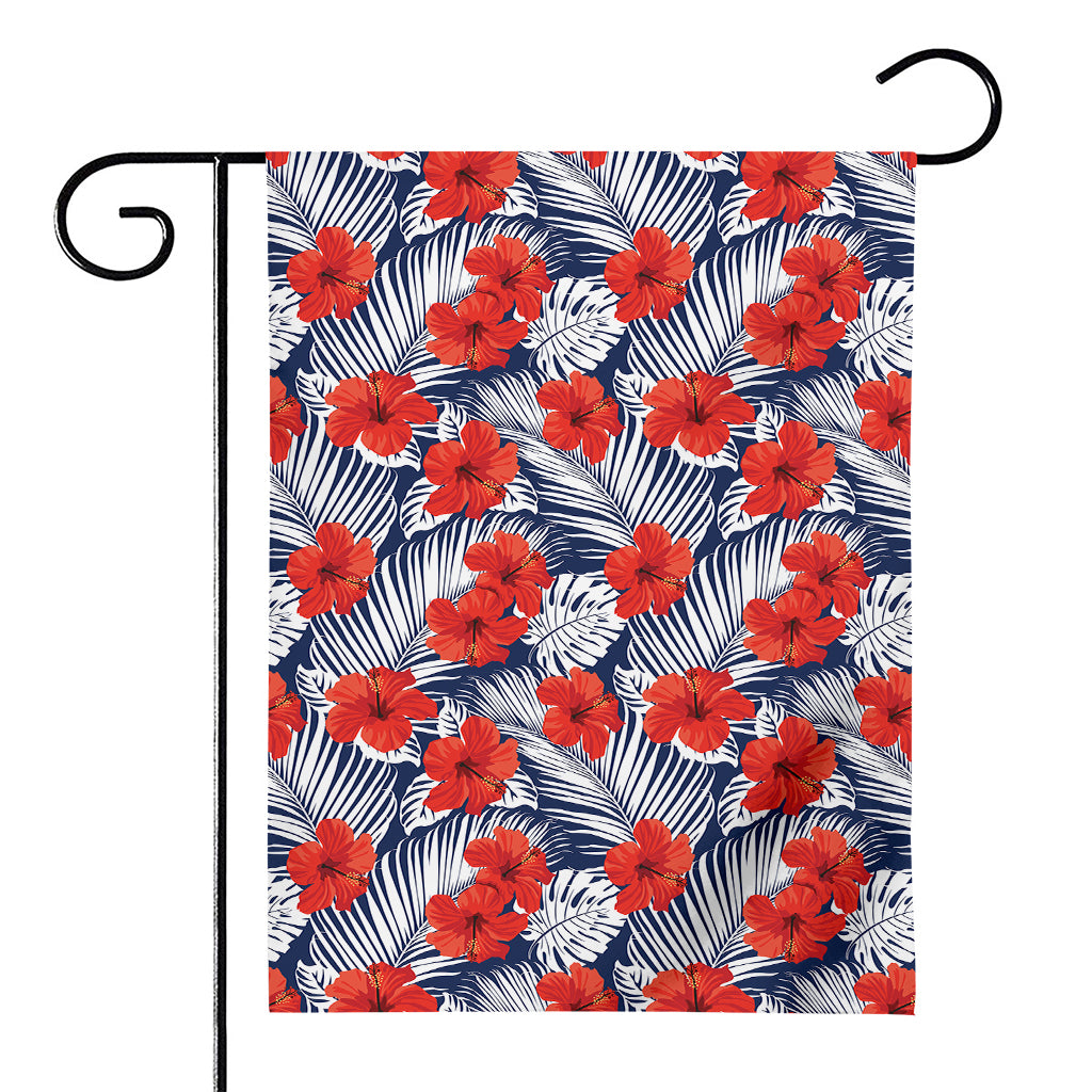 Red Hibiscus Tropical Pattern Print House Flag