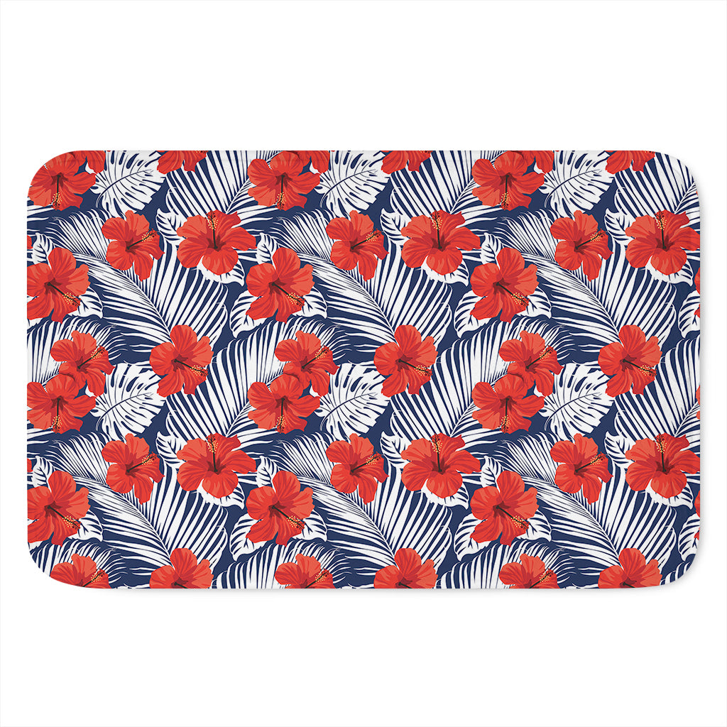 Red Hibiscus Tropical Pattern Print Indoor Door Mat