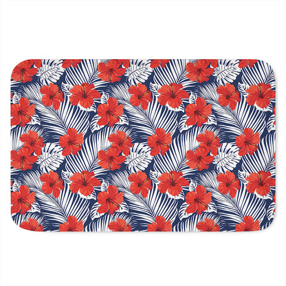 Red Hibiscus Tropical Pattern Print Indoor Door Mat