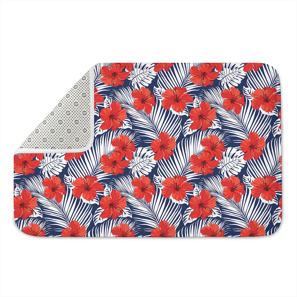 Red Hibiscus Tropical Pattern Print Indoor Door Mat