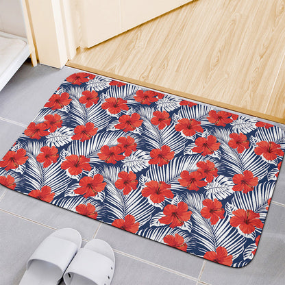 Red Hibiscus Tropical Pattern Print Indoor Door Mat