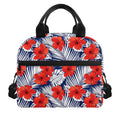 Red Hibiscus Tropical Pattern Print Insulated Lunch Bag