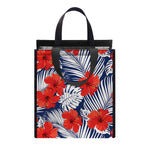 Red Hibiscus Tropical Pattern Print Insulated Lunch Tote