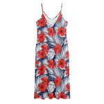 Red Hibiscus Tropical Pattern Print Jersey Midi Cami Dress