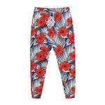 Red Hibiscus Tropical Pattern Print Jogger Pants