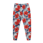 Red Hibiscus Tropical Pattern Print Jogger Pants