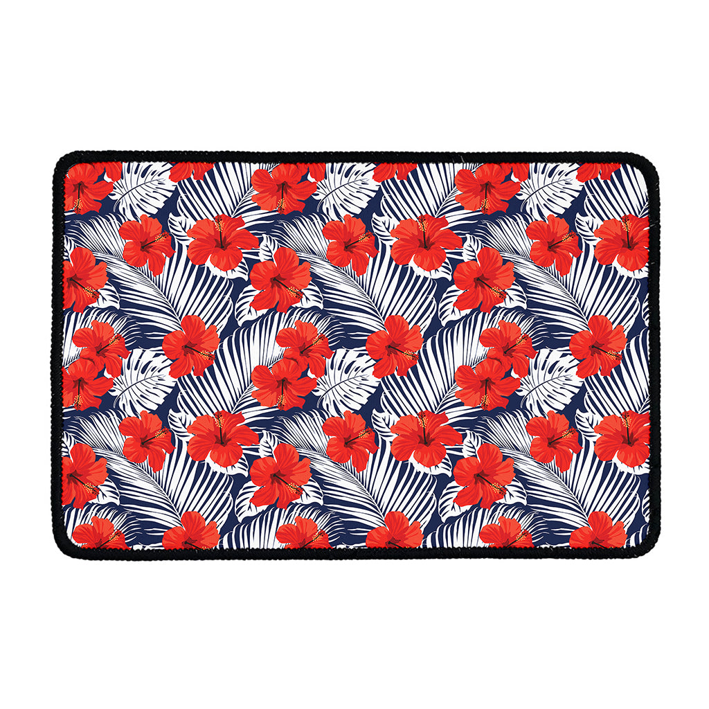 Red Hibiscus Tropical Pattern Print Kitchen Mat