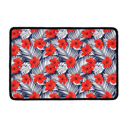Red Hibiscus Tropical Pattern Print Kitchen Mat