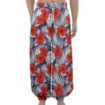 Red Hibiscus Tropical Pattern Print Lantern Pants