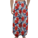 Red Hibiscus Tropical Pattern Print Lantern Pants