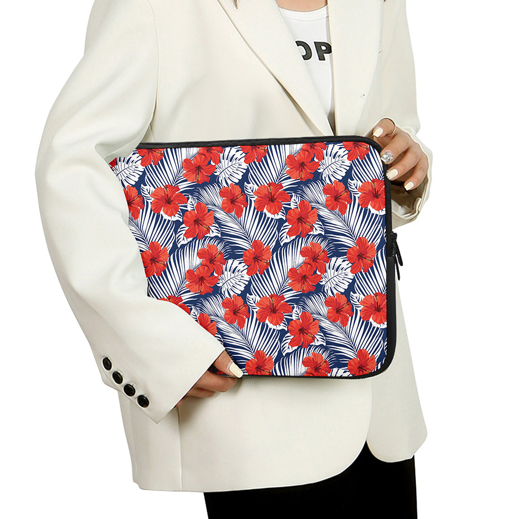 Red Hibiscus Tropical Pattern Print Laptop Sleeve