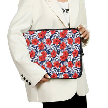 Red Hibiscus Tropical Pattern Print Laptop Sleeve