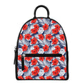 Red Hibiscus Tropical Pattern Print Leather Backpack