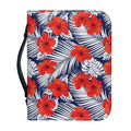 Red Hibiscus Tropical Pattern Print Leather Bible Cover