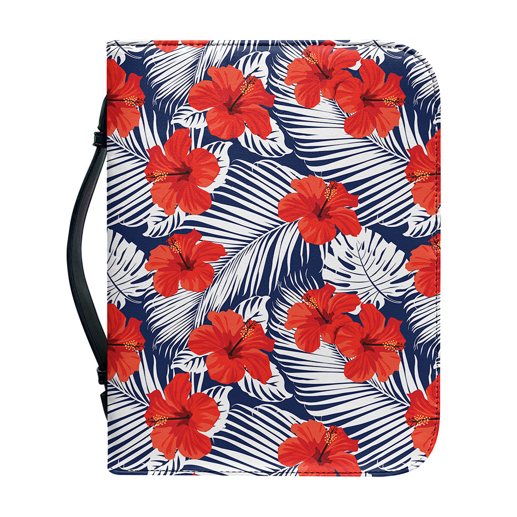 Red Hibiscus Tropical Pattern Print Leather Bible Cover