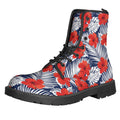 Red Hibiscus Tropical Pattern Print Lace-Up Boots