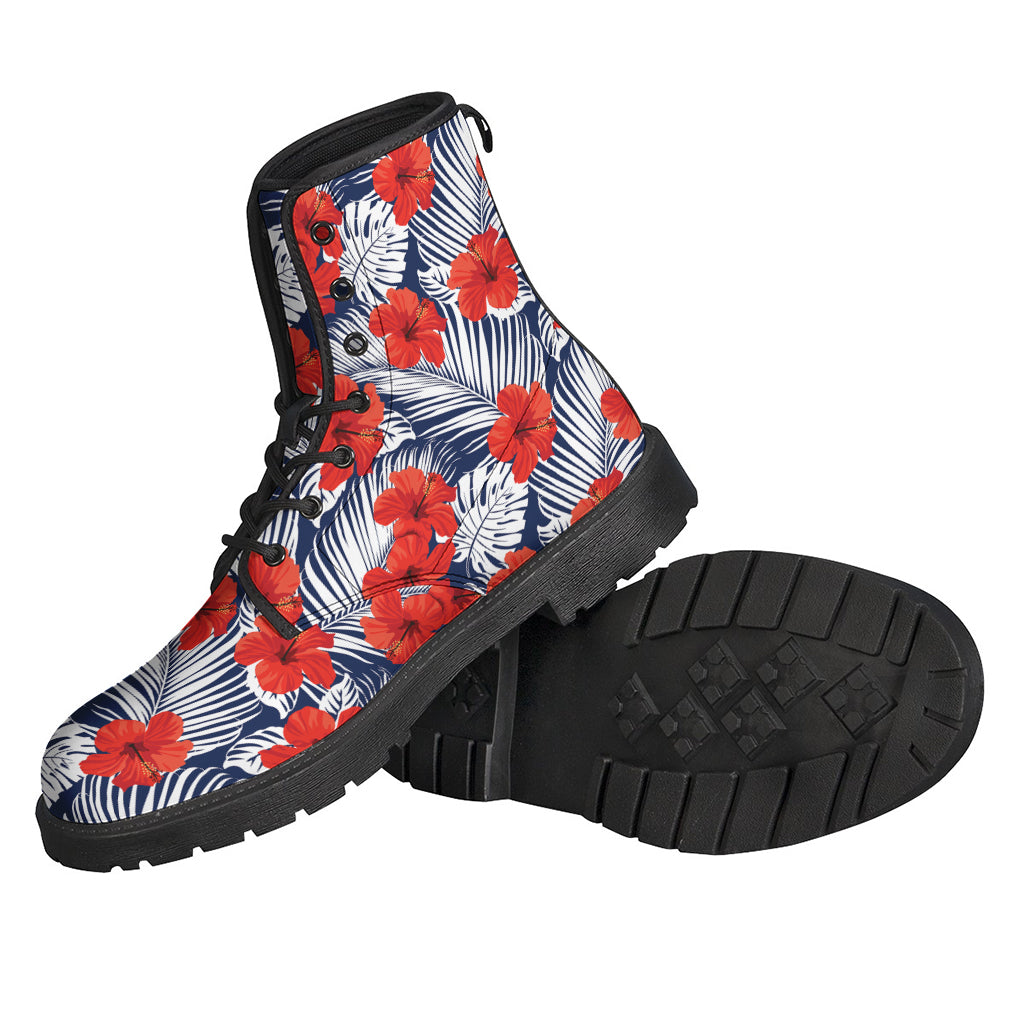 Red Hibiscus Tropical Pattern Print Backpack