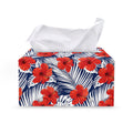 Red Hibiscus Tropical Pattern Print Leather Tissue Box Cover