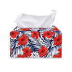 Red Hibiscus Tropical Pattern Print Leather Tissue Box Cover