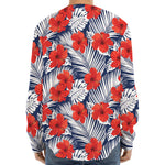 Red Hibiscus Tropical Pattern Print Long Sleeve Baseball Jersey