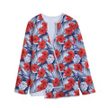 Red Hibiscus Tropical Pattern Print Long Sleeve Short Coat