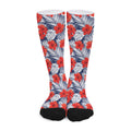 Red Hibiscus Tropical Pattern Print Long Socks