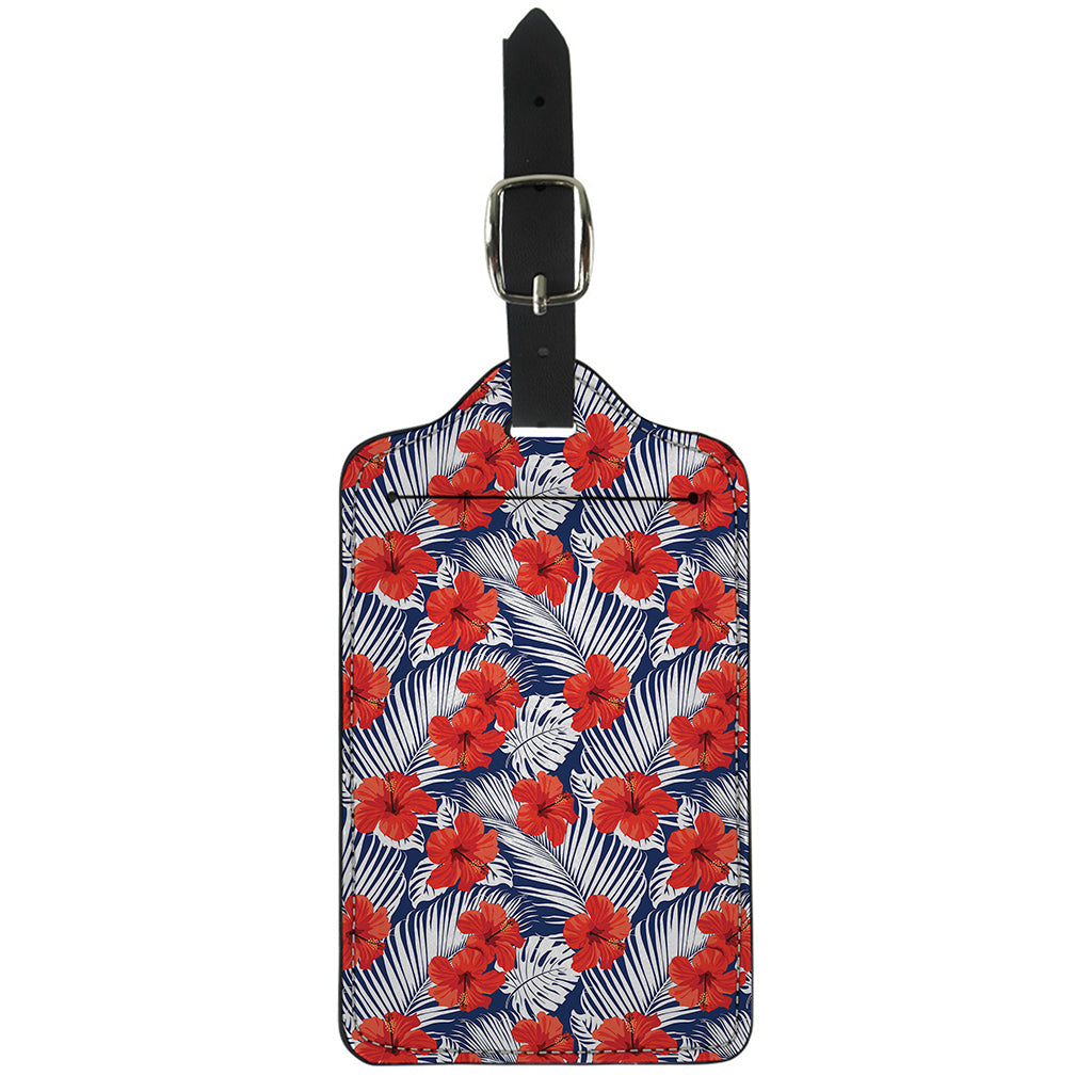 Red Hibiscus Tropical Pattern Print Luggage Tag