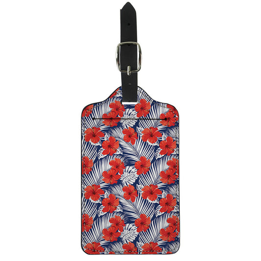 Red Hibiscus Tropical Pattern Print Luggage Tag
