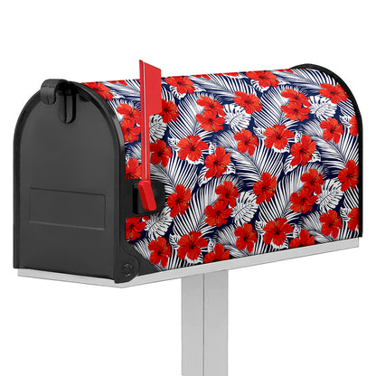 Red Hibiscus Tropical Pattern Print Mailbox Cover