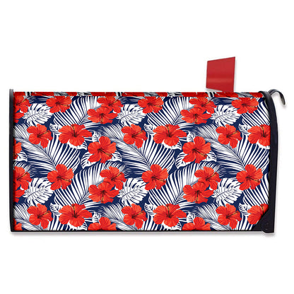 Red Hibiscus Tropical Pattern Print Mailbox Cover
