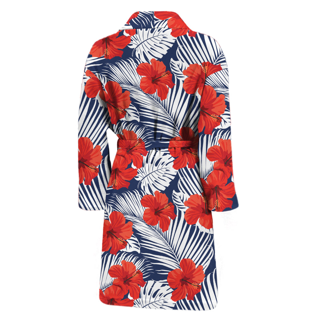Red Hibiscus Tropical Pattern Print Men's Bathrobe
